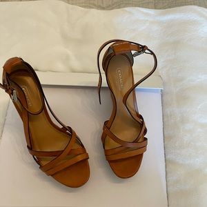 COACH Platform sandals tan with orange leather straps